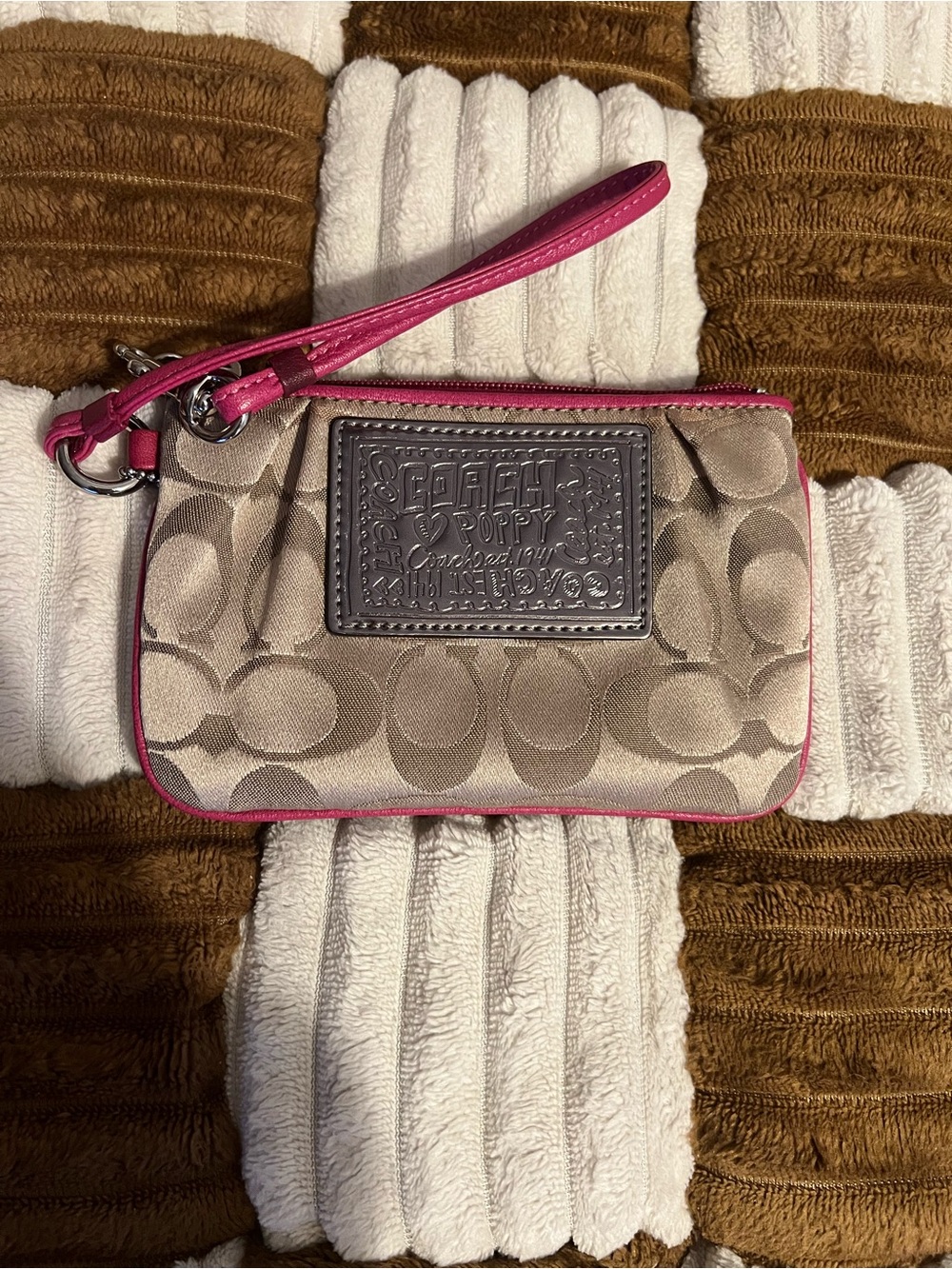 Coach Poppy Signature Wristlet in Light Tan and Pink NWOTS!
